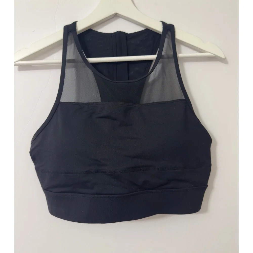 CYSM Black Mesh Racerback Zipper Front Sports Bra Women's Activewear Size‎ M